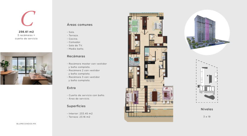 Blume 3 Bedrooms Condo 1 C Puerto Cancun for Sale